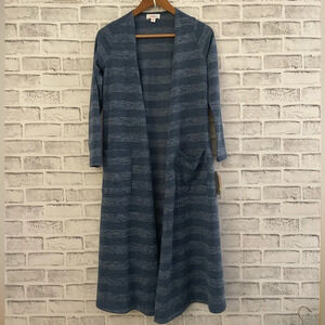 NWT Lularoe Sarah duster cardigan open front blue stripes XS